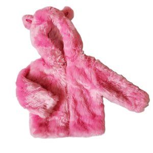 Pink Plush Fur Coat with Cat Ears - 18M